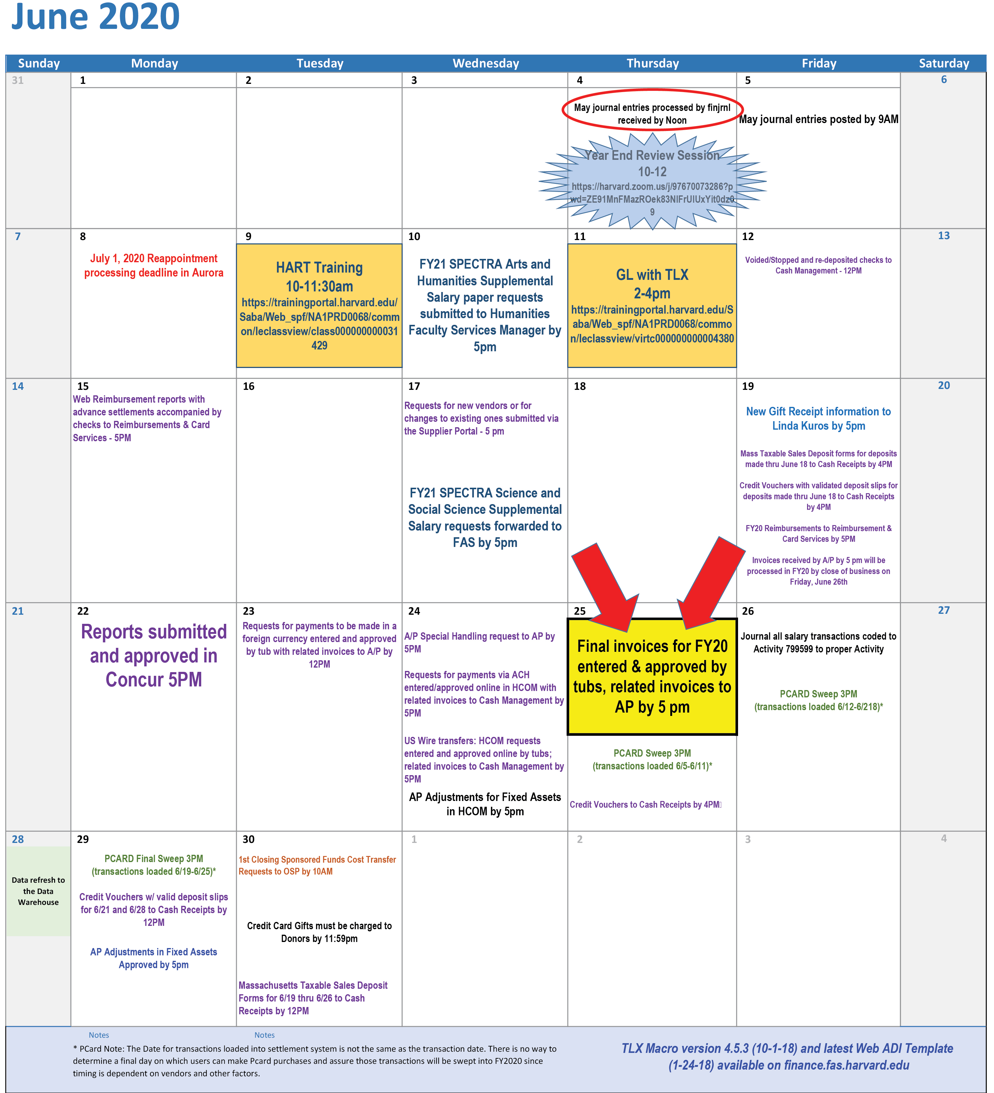 June 2020 Finance Calendar